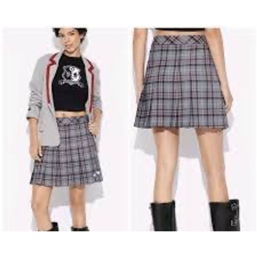 Beetlejuice Beetlejuice Target Astrid Plaid Pleated Mini Skirt Gray XS NWT